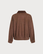 Brown Solid Zipper Button Jacket