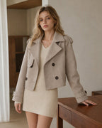 Beige Double Breasted Pockets Jacket