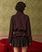 Wine Red Button Pockets Belt Coat