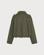 Green Batwing Sleeve Zipper Jacket