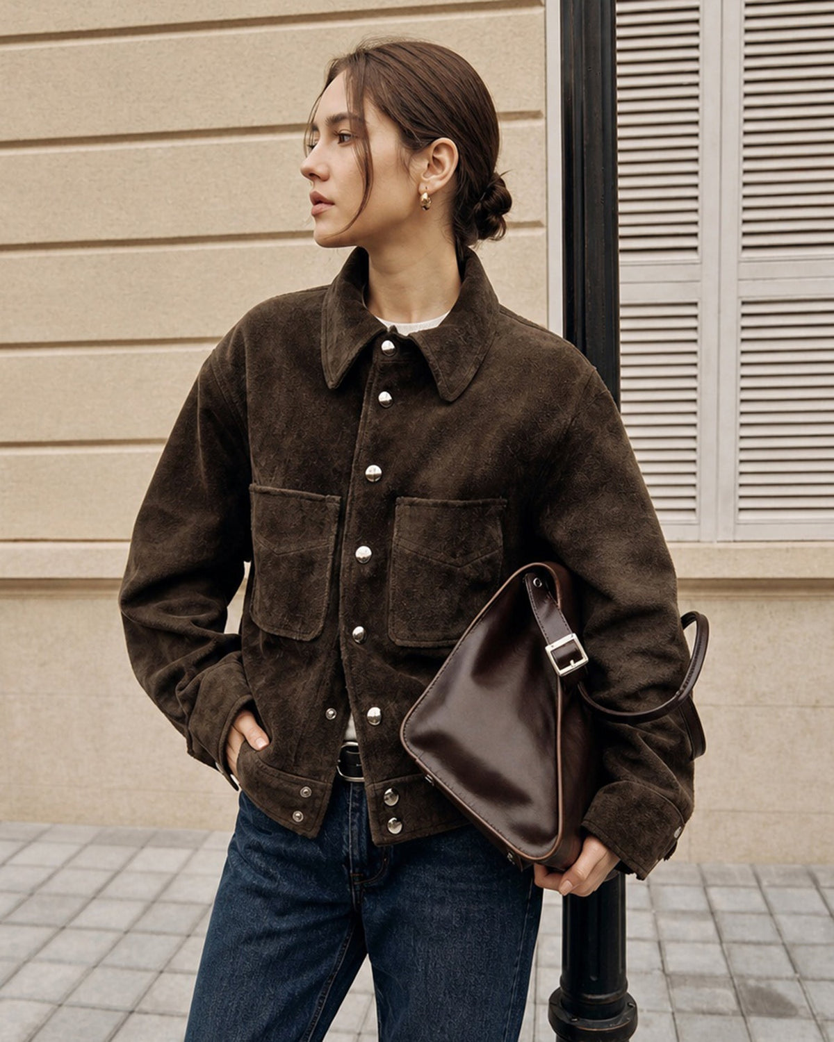 Coffee Single Breasted Pockets Jacket