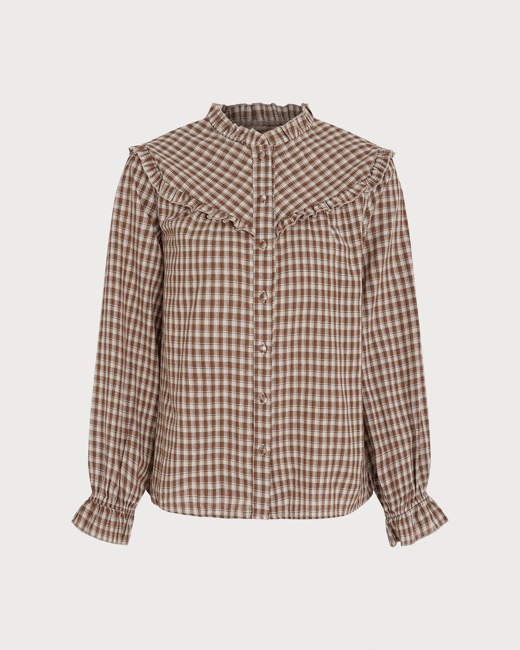 Brown Poet Sleeve Plaid Shirt
