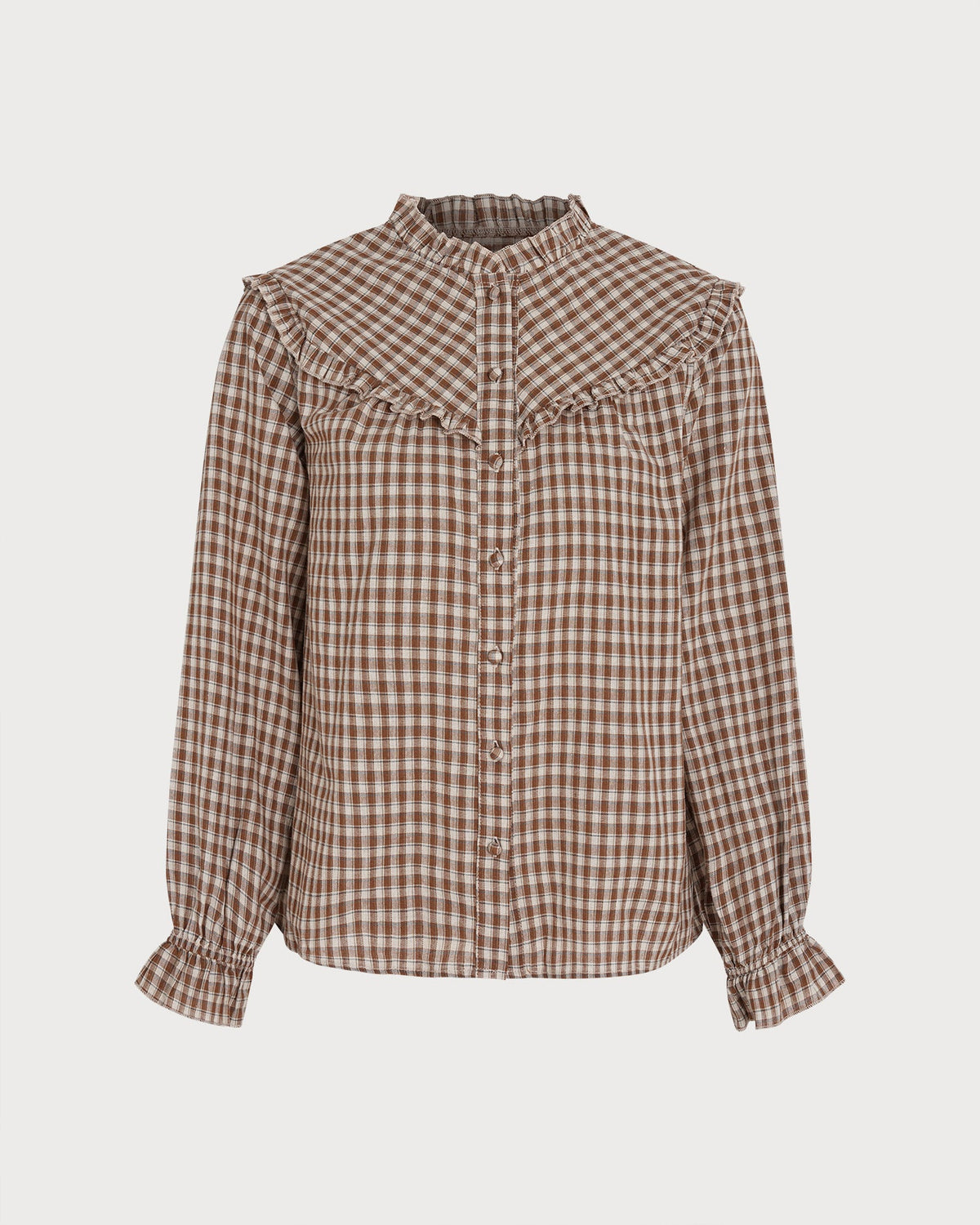 Brown Poet Sleeve Plaid Shirt