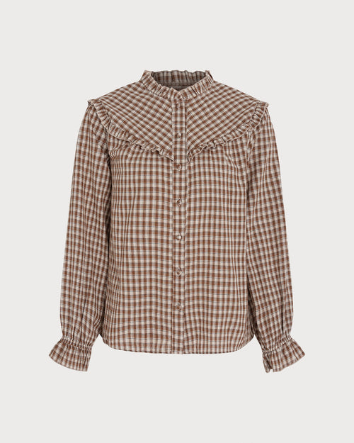 Brown Poet Sleeve Plaid Shirt