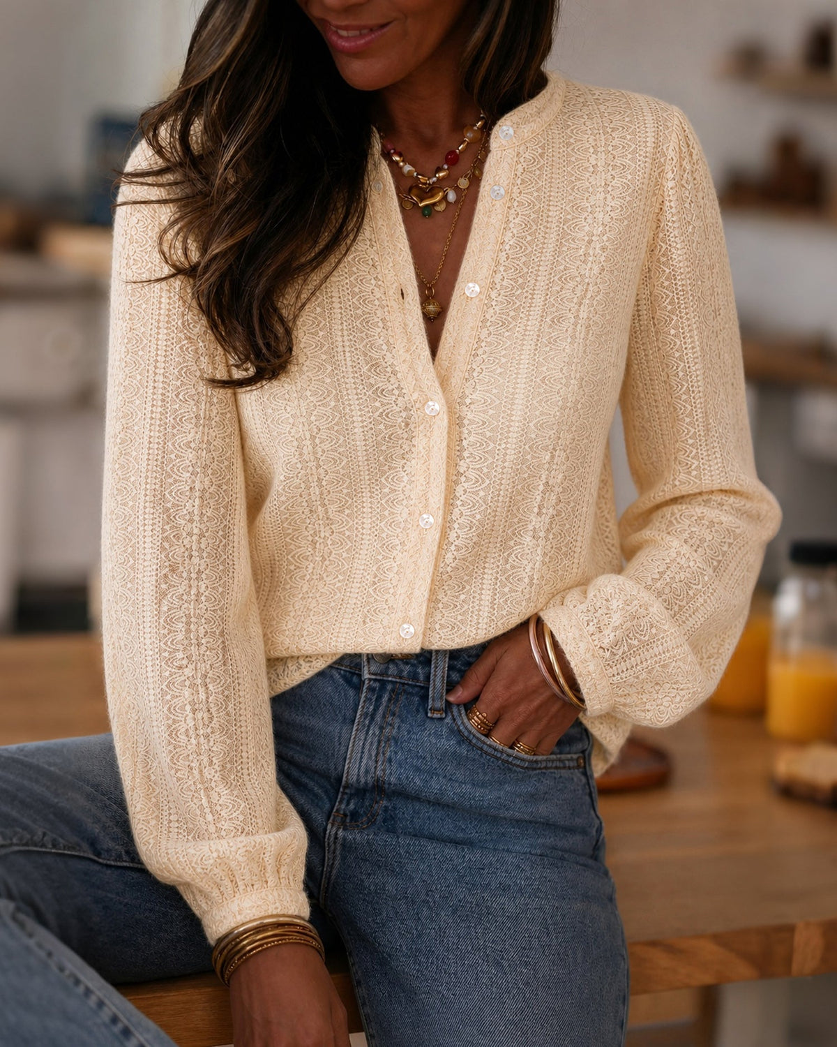 Apricot Turtle See Through Textured Shirt