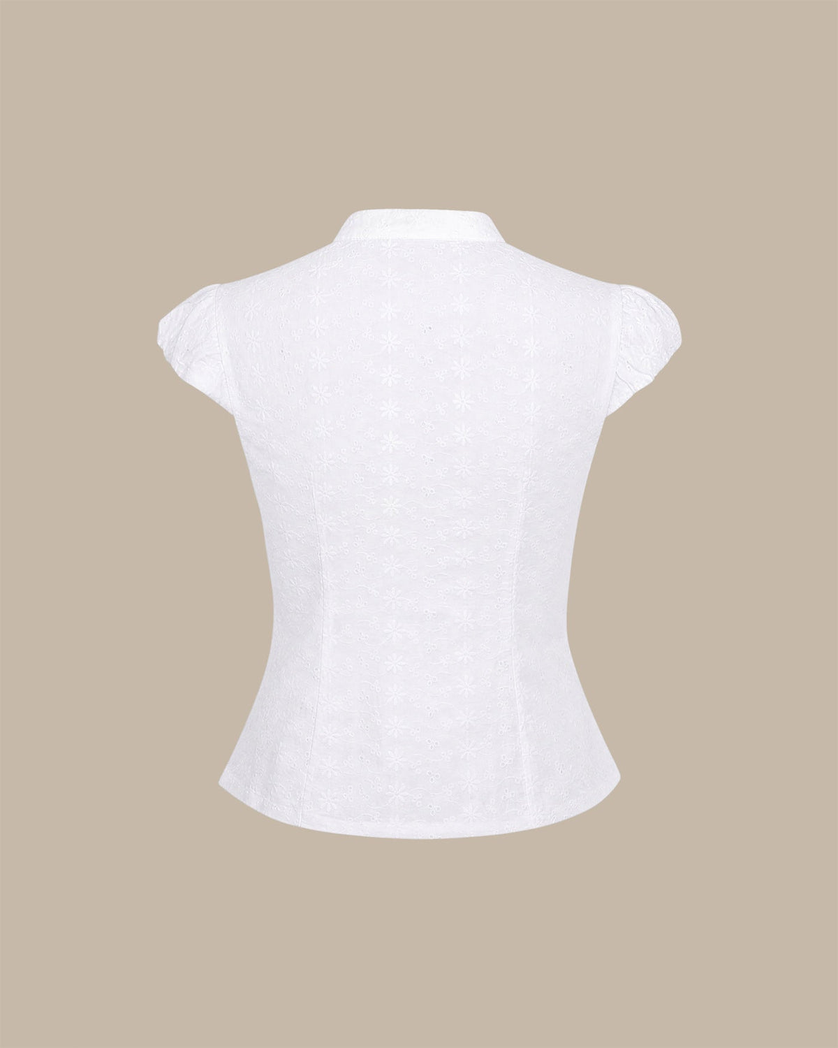 White Mandarin Collar Embroidery Blouse