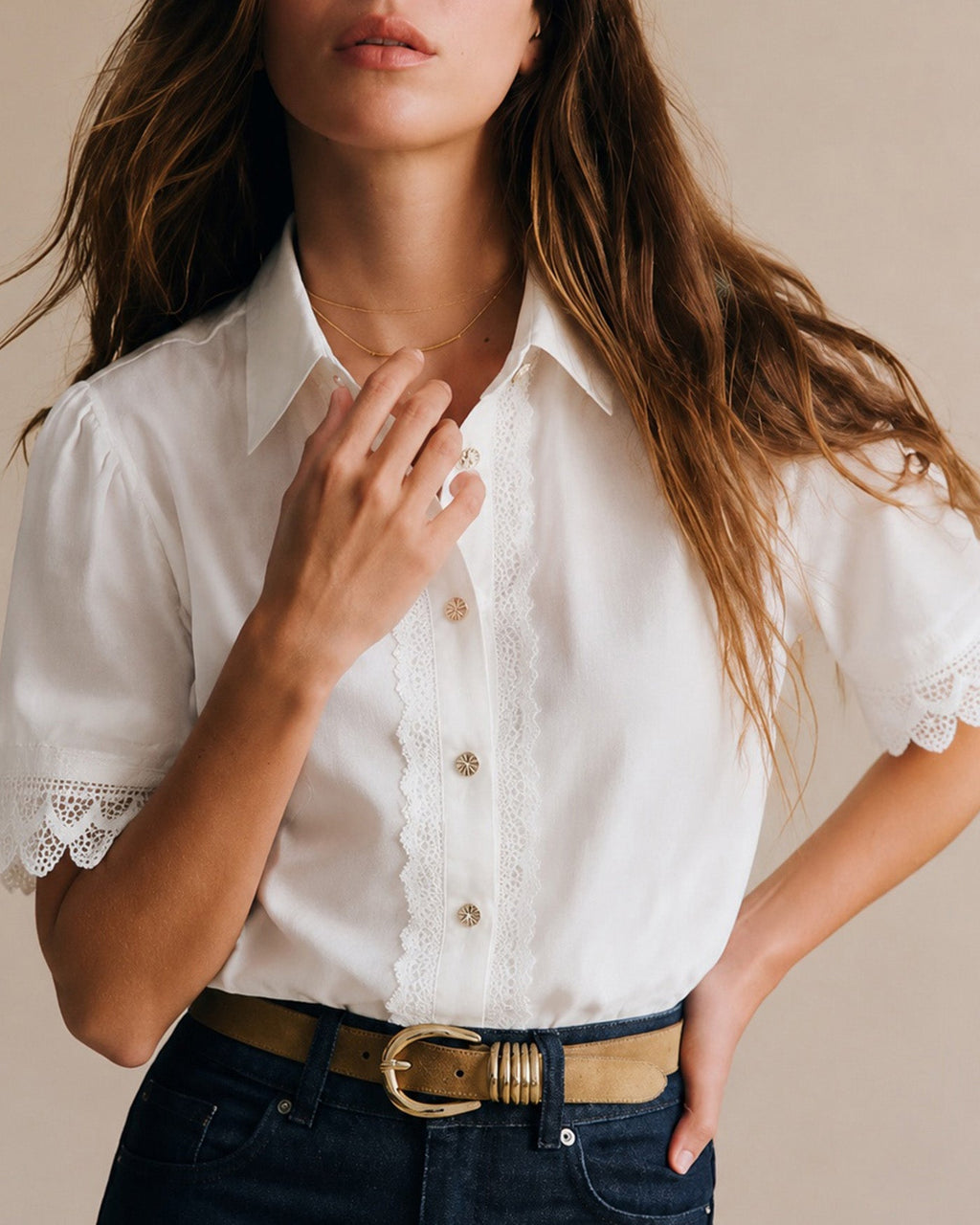White Collar Short Sleeve Button Shirt