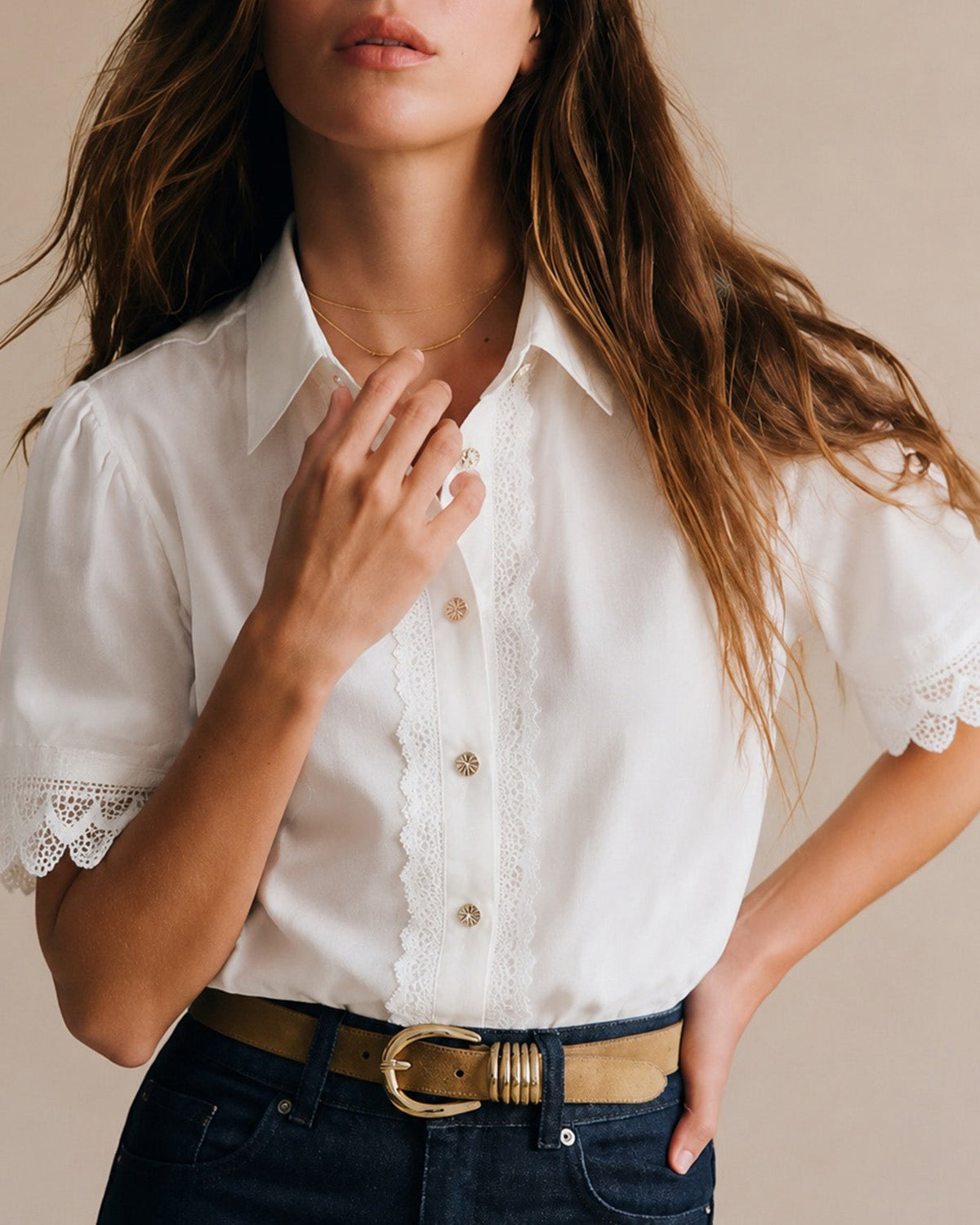White Collar Short Sleeve Button Shirt