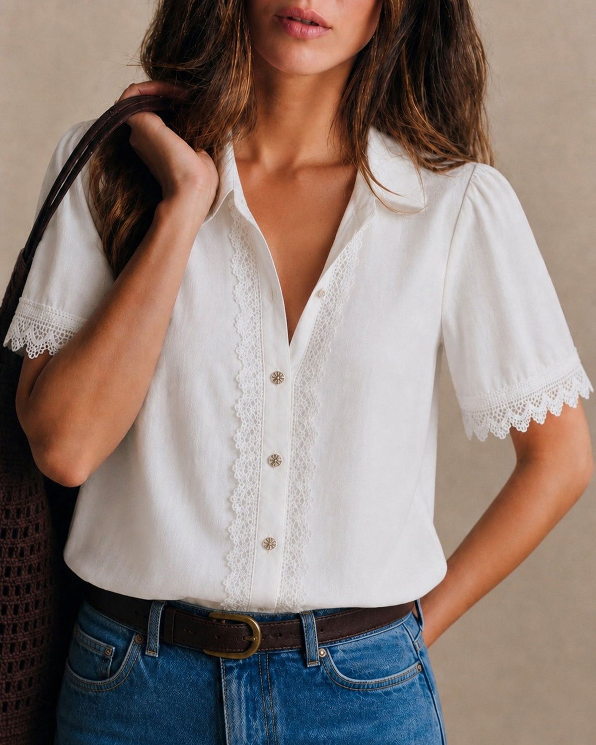 White Collar Short Sleeve Button Shirt
