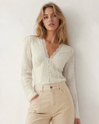 Apricot V Neck Lace Button Shirts
