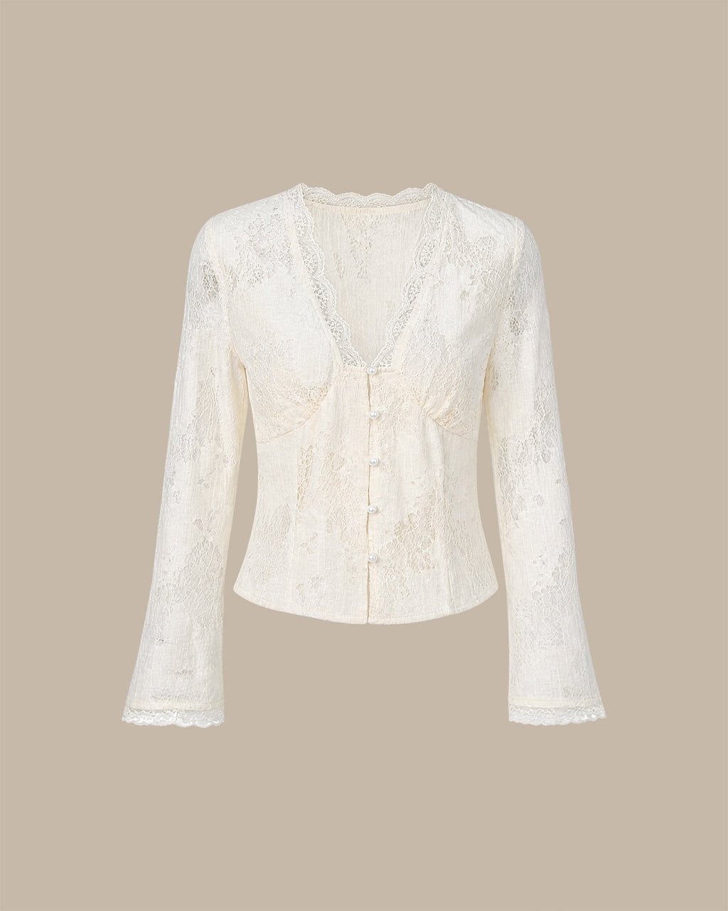 Apricot V Neck Lace Button Shirts