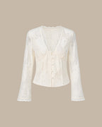 Apricot V Neck Lace Button Shirts