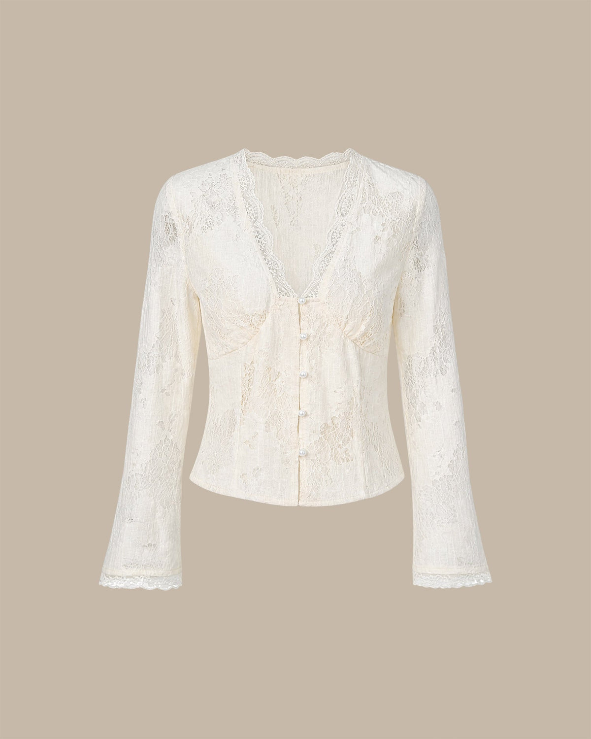 Apricot V Neck Lace Button Shirts