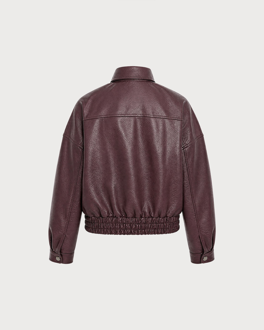 Wine Red PU Leather Pockets Jacket