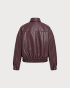 Wine Red PU Leather Pockets Jacket