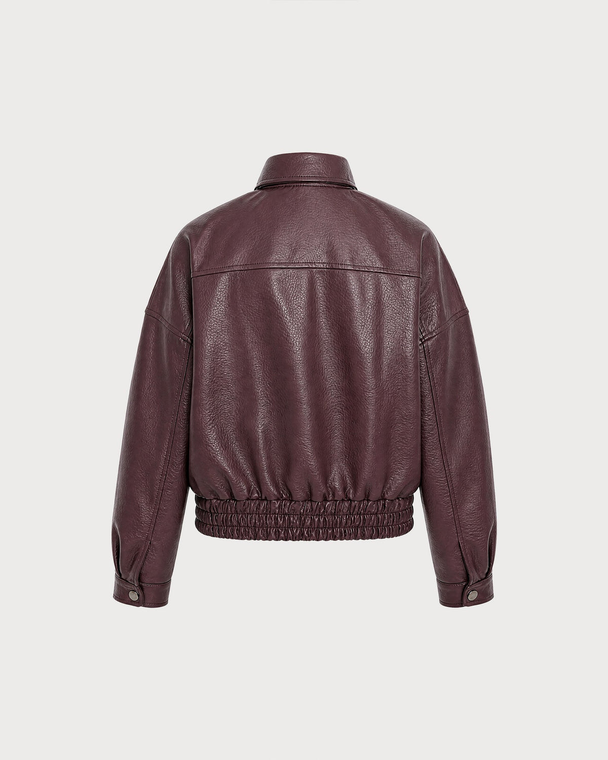 Wine Red PU Leather Pockets Jacket