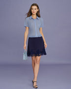 Blue Collar Button Chiffon Blouse