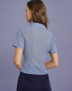 Blue Collar Button Chiffon Blouse
