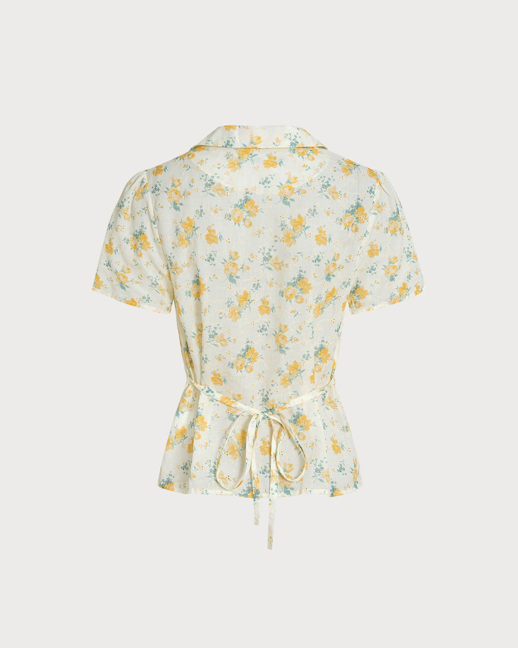 Yellow Collar Puffed Sleeve Floral Blouse