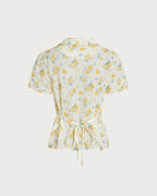 Yellow Collar Puffed Sleeve Floral Blouse