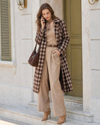 Brown Plaid Pocket Long Coat