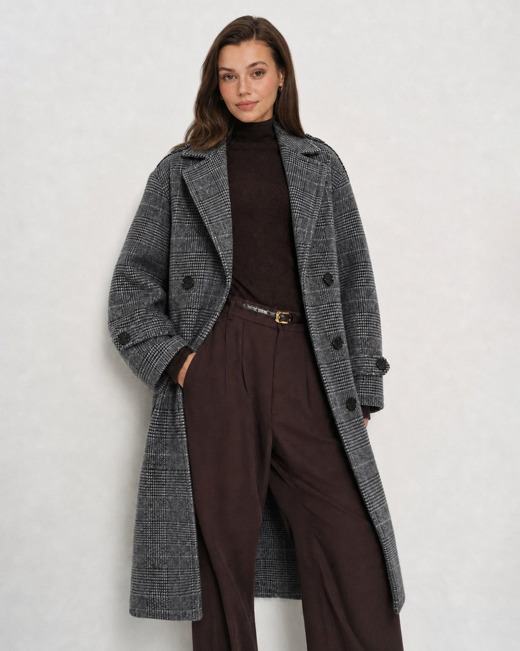 Grey Plaid Trench Coat