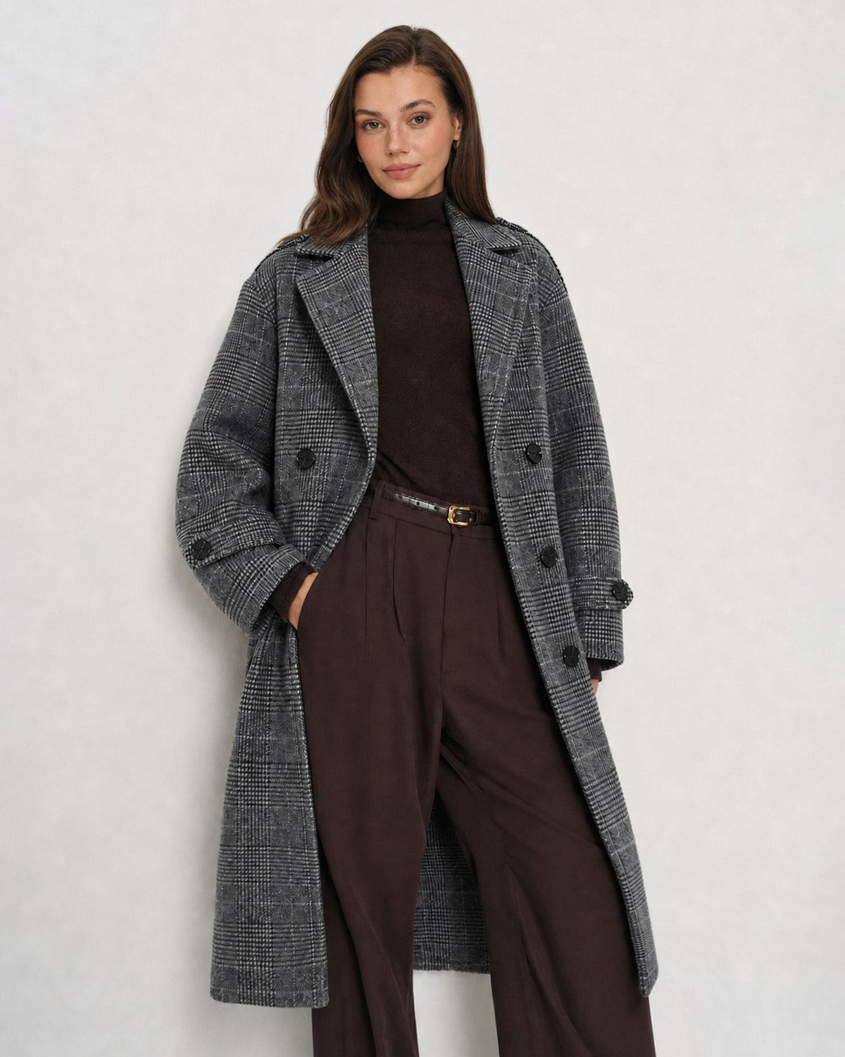 Grey Plaid Trench Coat