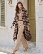 Brown Plaid Pocket Long Coat