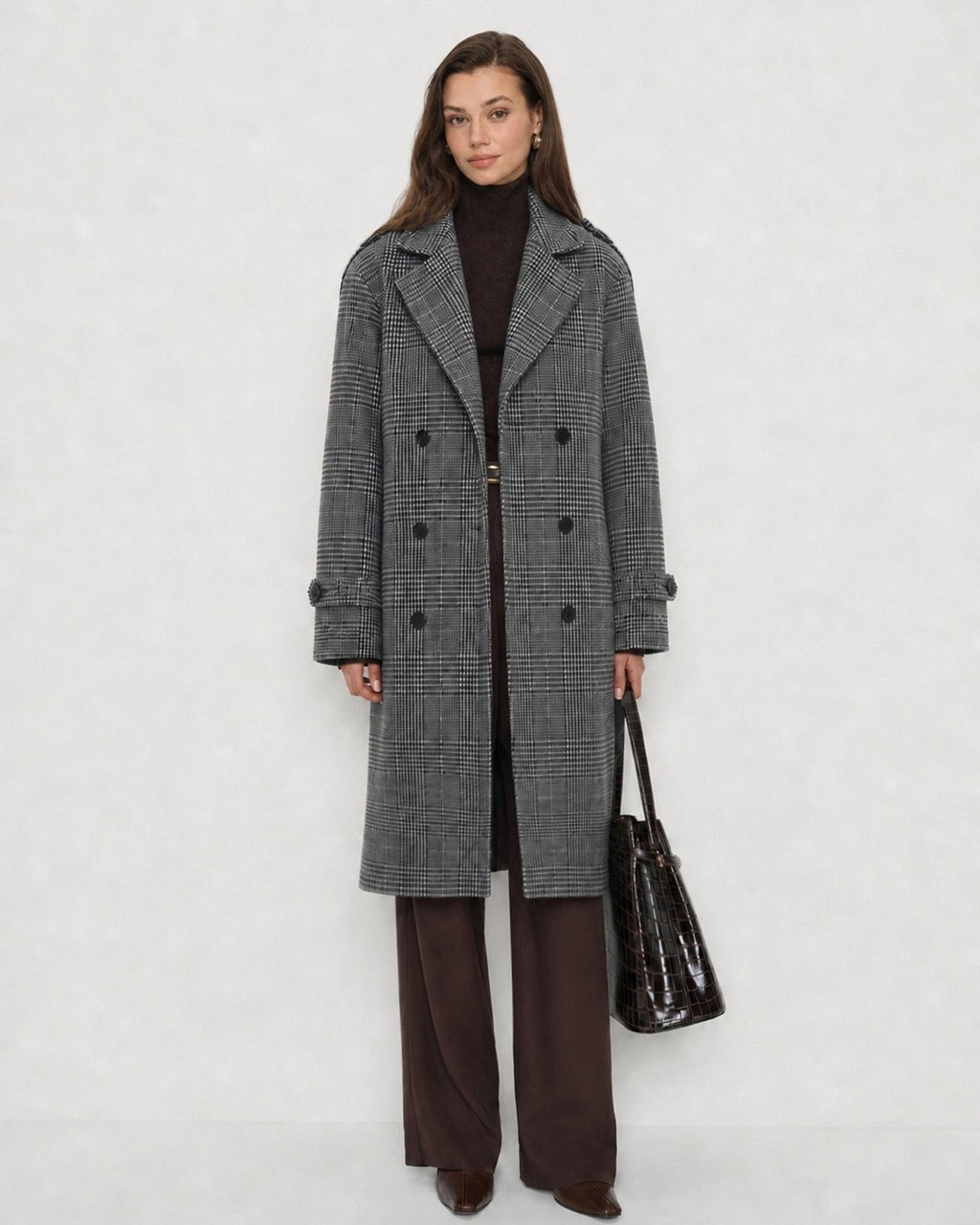 Grey Plaid Trench Coat