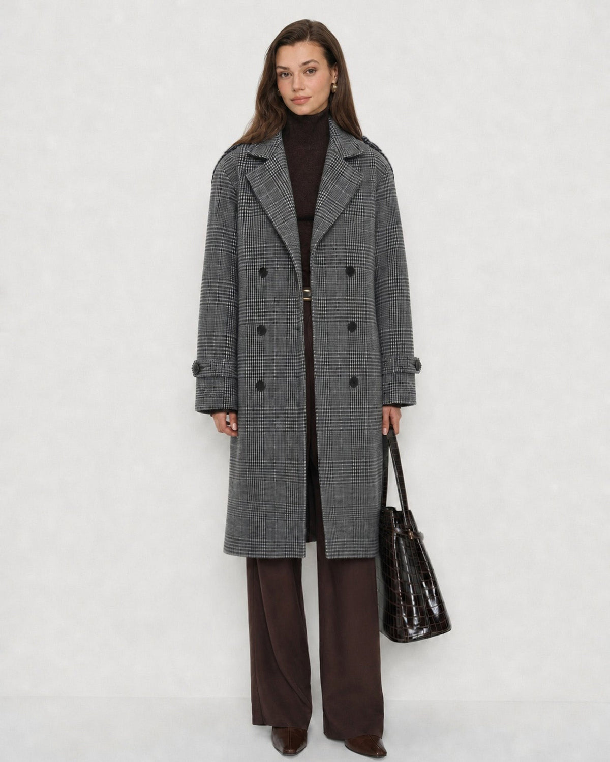 Grey Plaid Trench Coat