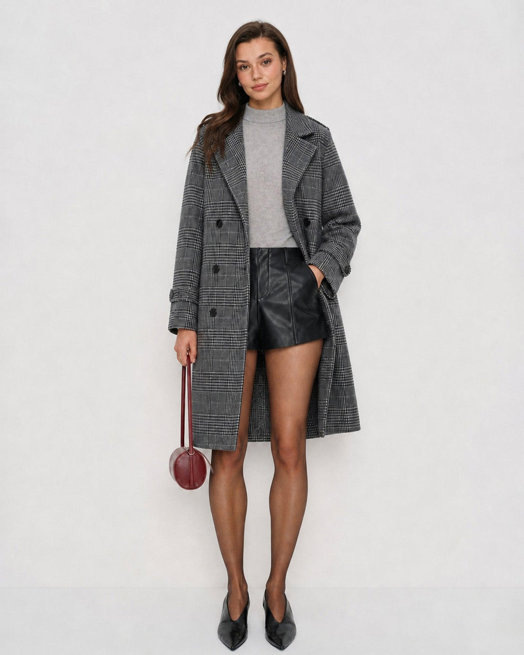 Grey Plaid Trench Coat