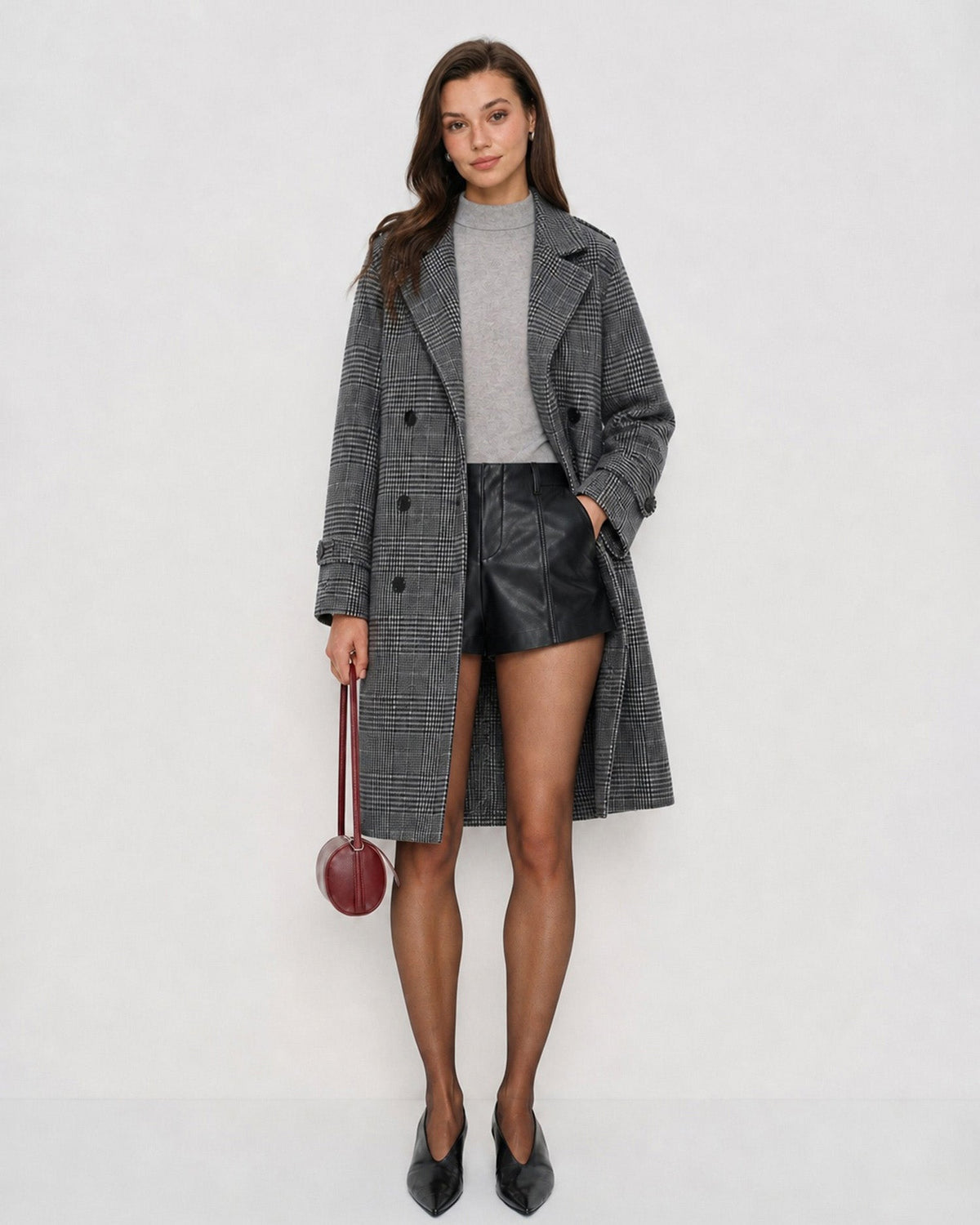 Grey Plaid Trench Coat