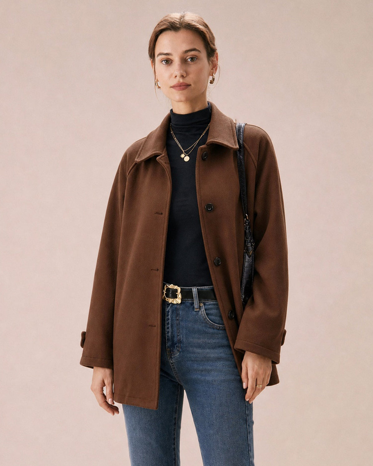 Brown Solid Single Breasted Jacket