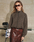 Brown Geometric Zipper Pockets Jacket