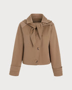 Brown Batwing Sleeve Pockets Button Jacket