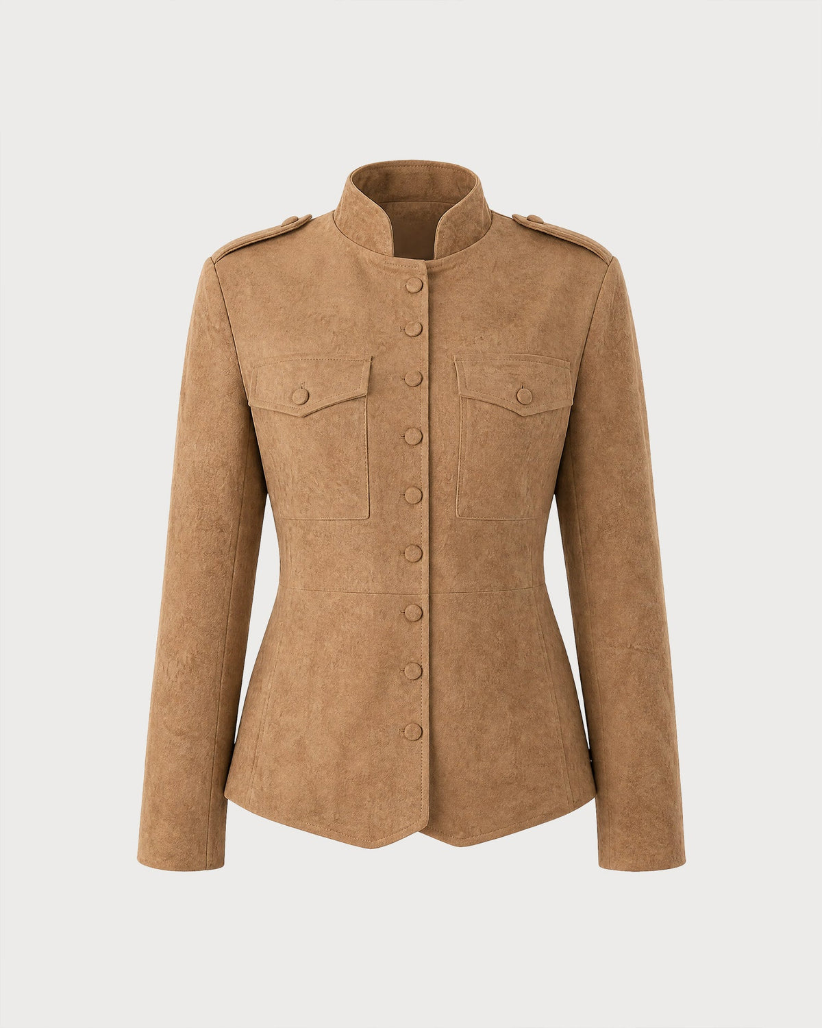Khaki Pockets Single Breasted Jacket