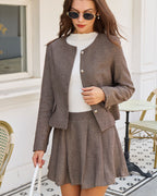 Brown Button Pockets Jacket