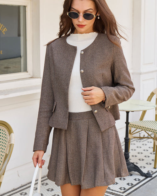 Brown Button Pockets Jacket