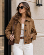Brown Zipper Button Pockets Jacket