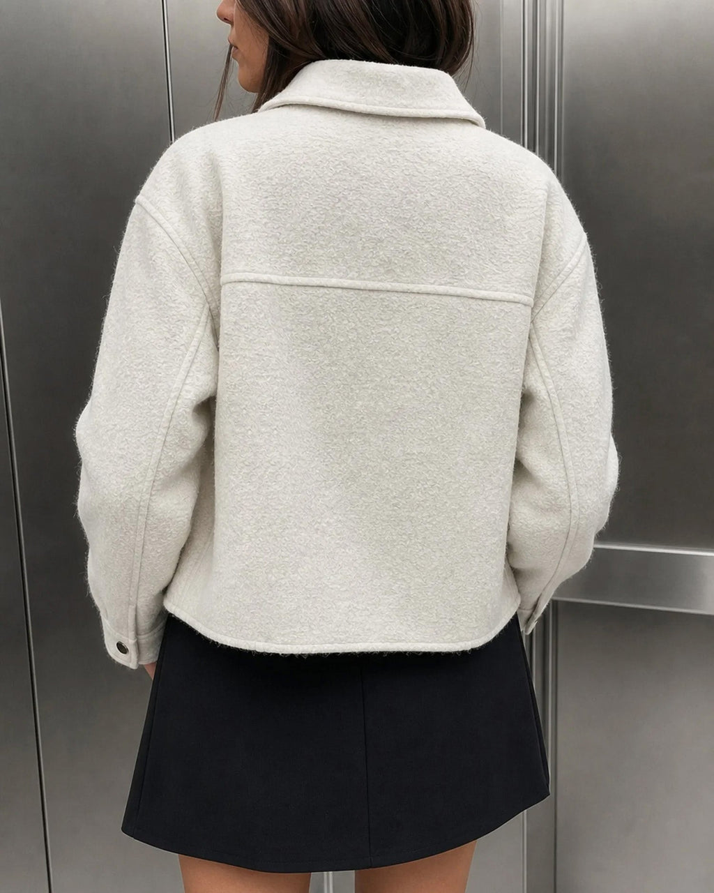 Off White Solid Zipper Pockets Jacket
