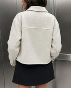 Off White Solid Zipper Pockets Jacket