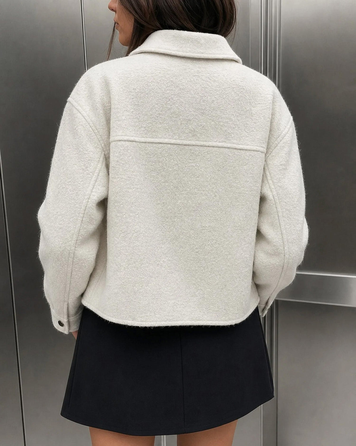 Off White Solid Zipper Pockets Jacket