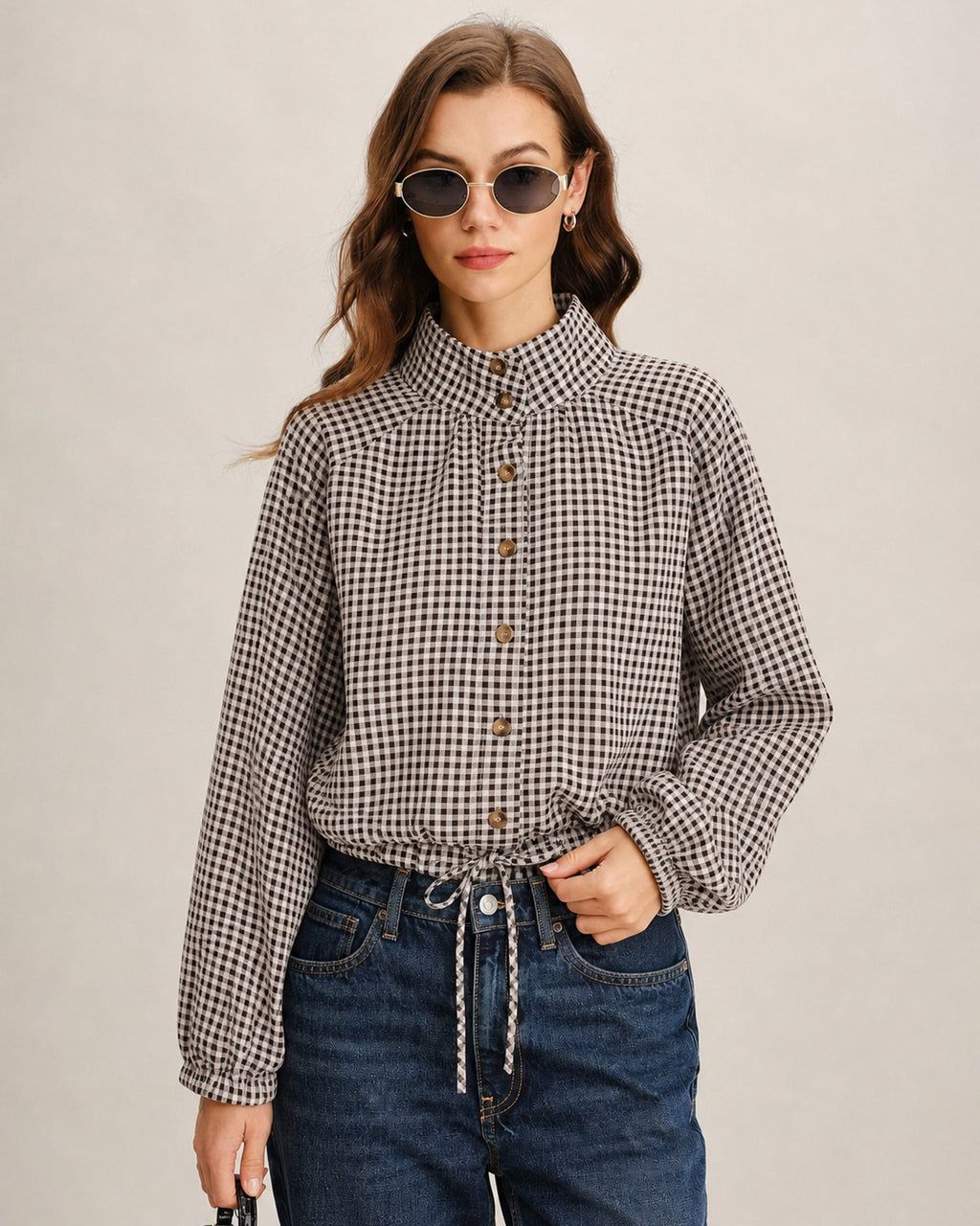 Coffee Single Breasted Plaid Jacket