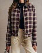 Red Long Sleeve Zipper Plaid Jacket