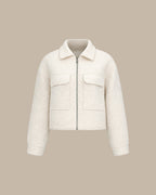 Off White Solid Zipper Pockets Jacket