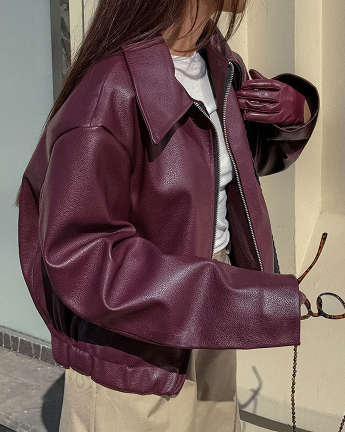 Maroon PU Leather Jacket