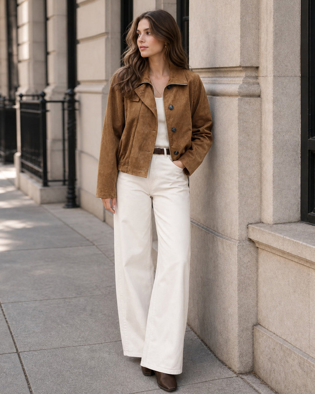 Brown Zipper Button Pockets Jacket