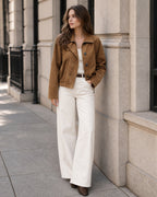 Brown Zipper Button Pockets Jacket