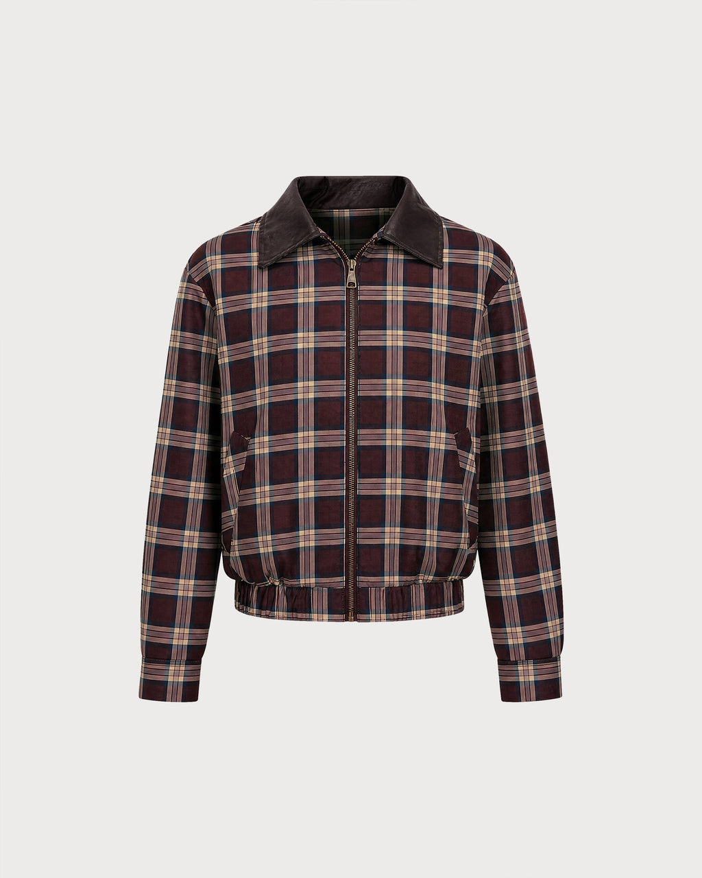 Red Long Sleeve Zipper Plaid Jacket