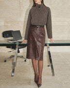 Brown Geometric Zipper Pockets Jacket